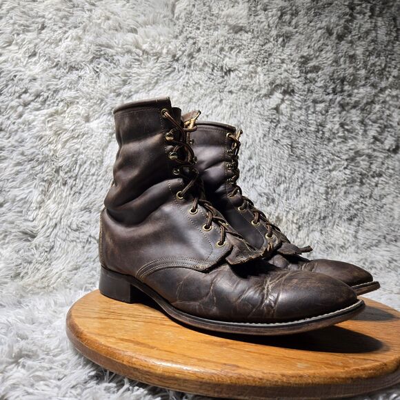 Vintage Laredo Kiltie Leather Womens Size 12EE Brown Lace Up Made In USA Boots - Picture 1 of 9
